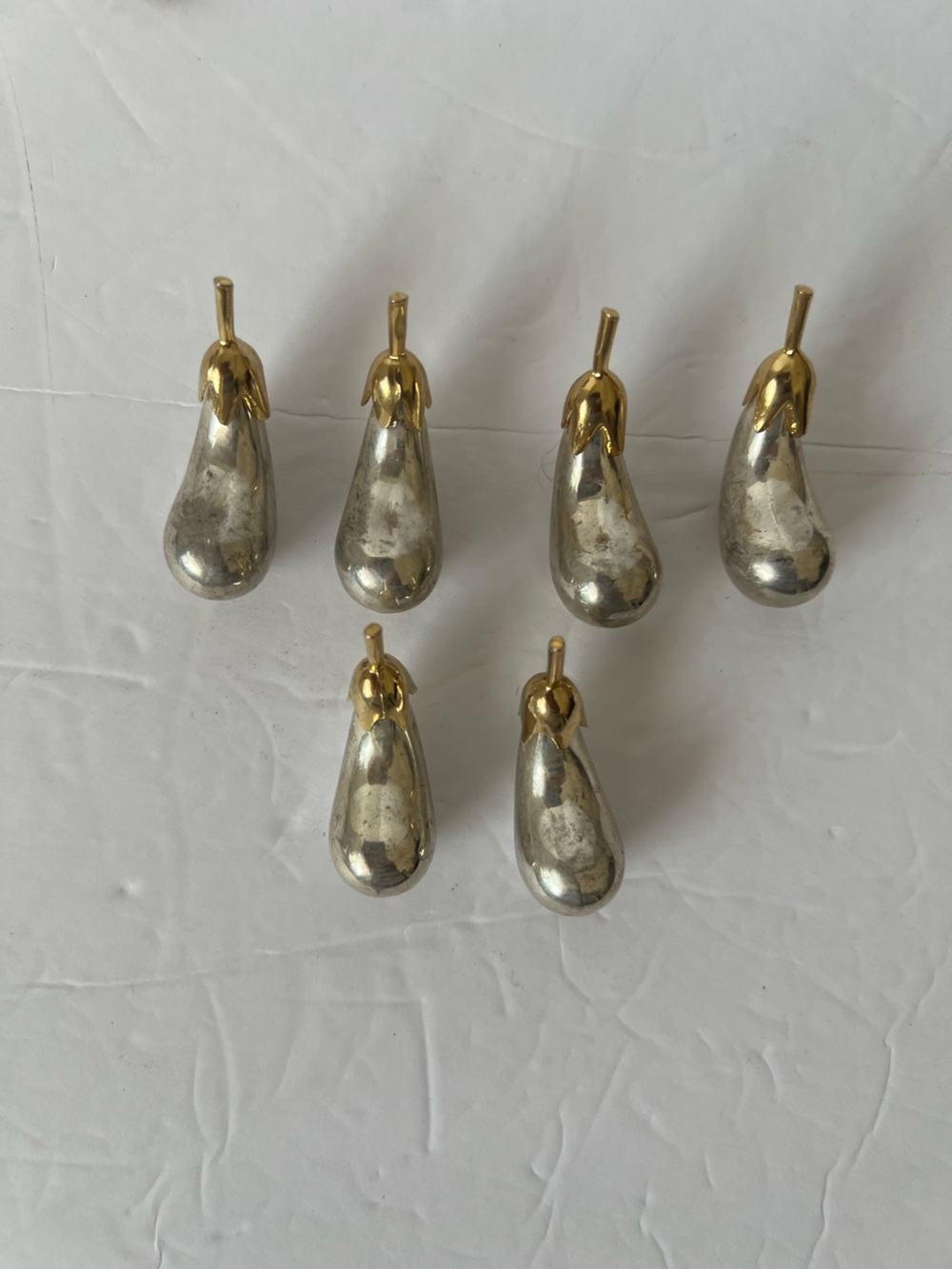 Vintage Set 6 Eggplant Knife Rests Silver Plate Gold Aubergine Utensil Holders